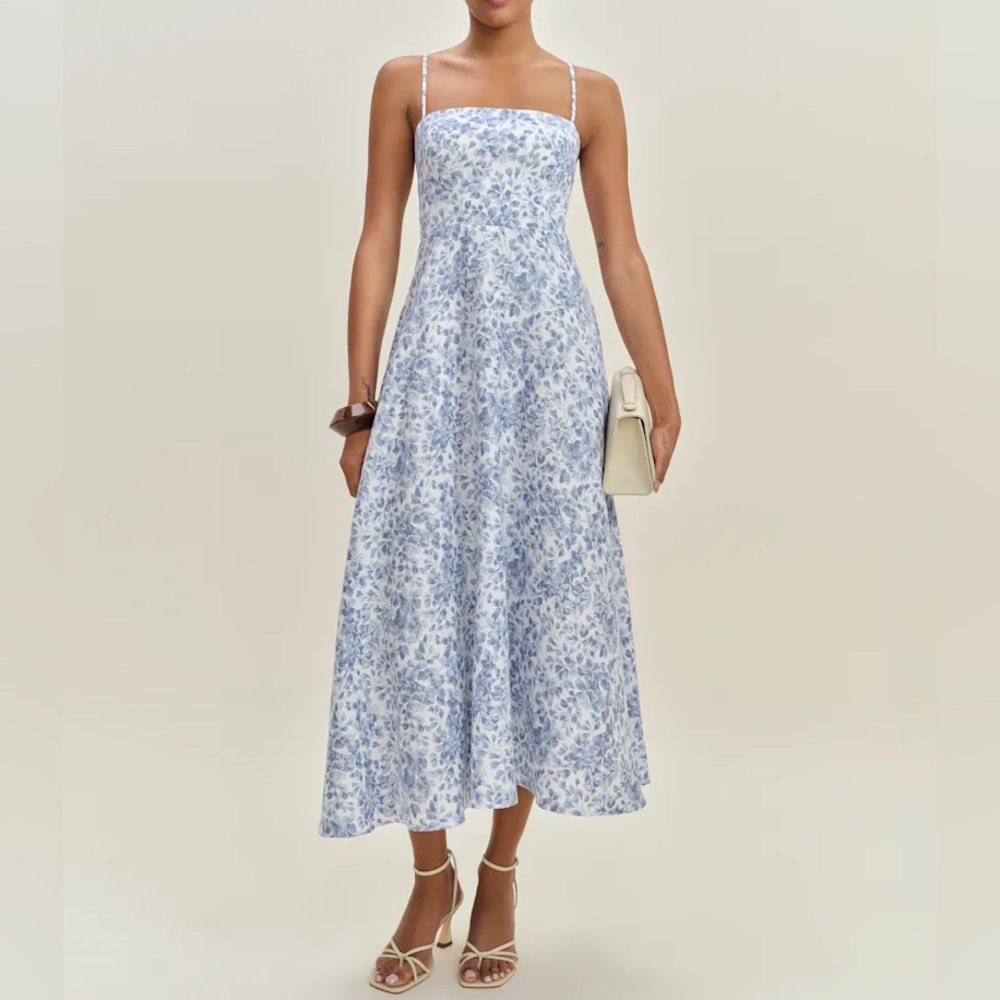 Reformation Blue Floral Strappy Maxi Dress